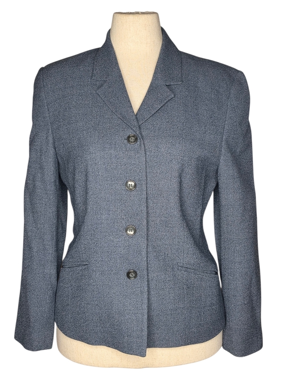 Vintage Amanda Smith Wool Blazer 12P Blue Gray Career Jacket Petite